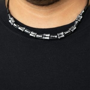 Black and silver urban mens necklace